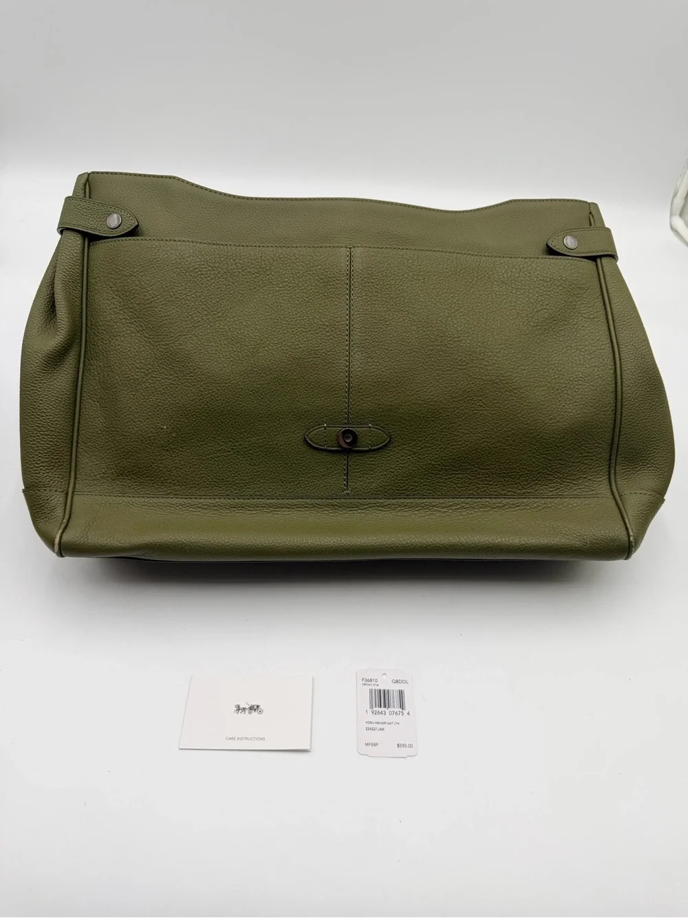 Coach Hudson F36810 Olive Saddle Pebbled Leather Messenger Laptop Bag